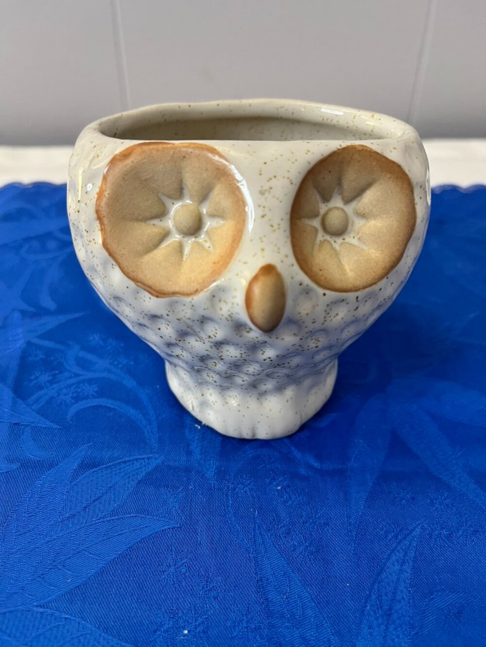 VTG Owl Planter Ceramic Speckled Pottery Retro Owl Vase Mid Century Cottage Core